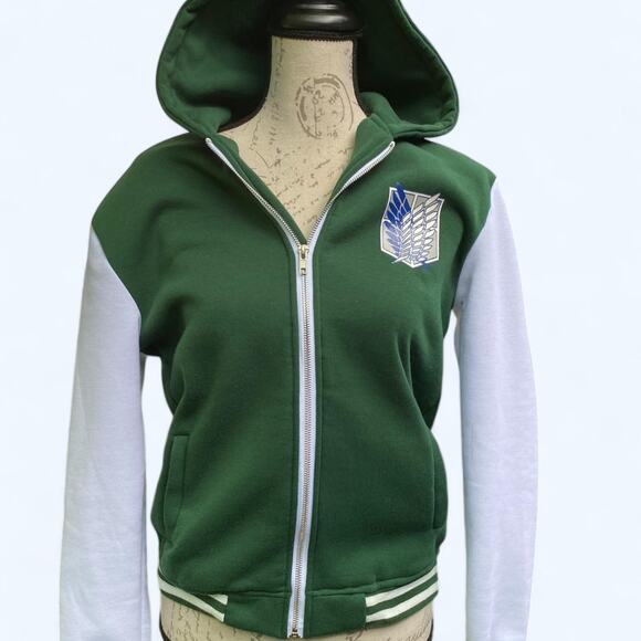 Green and white Attack on Titan Varsity Jacket  Size Medium Unisex - Picture 2 of 10